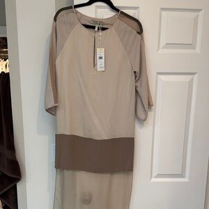 BCBGMaxAzria Taupe and Chocolate Colorblock Sheer Hem Tunic